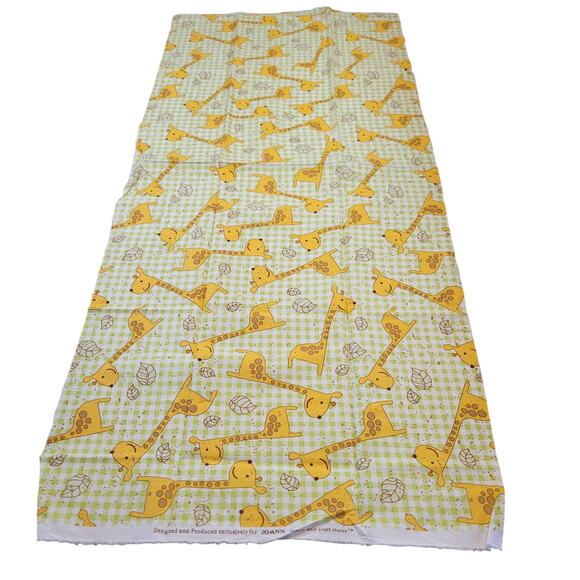 Cotton Fabric Yellow Giraffes Green Gingham 18"x44" JoAnn Baby Nursery - Picture 2 of 8